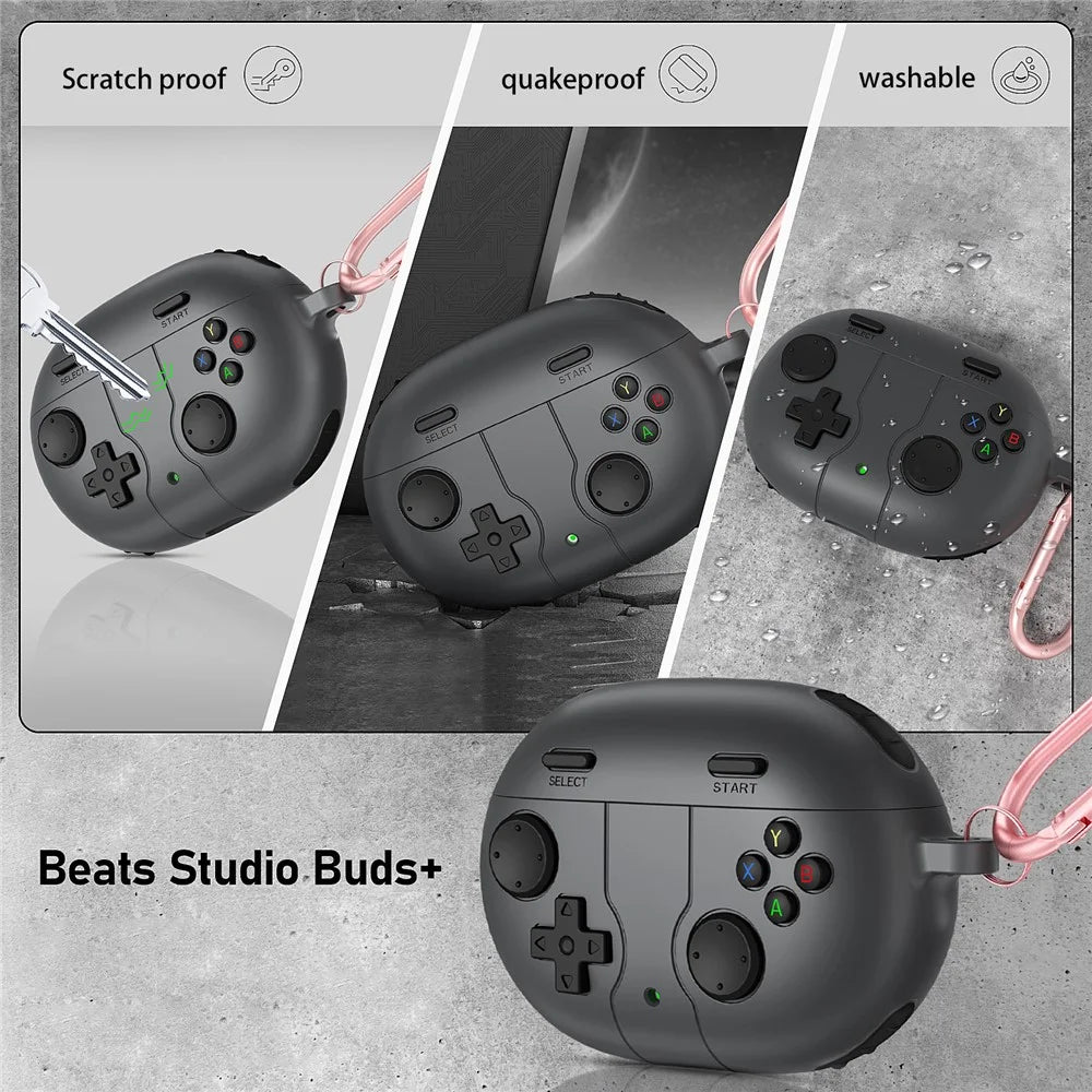 For Beats Studio Buds+ Wireless Earphone Silicone Case Protective Cover with Hanging Buckle - Dark Grey - 4