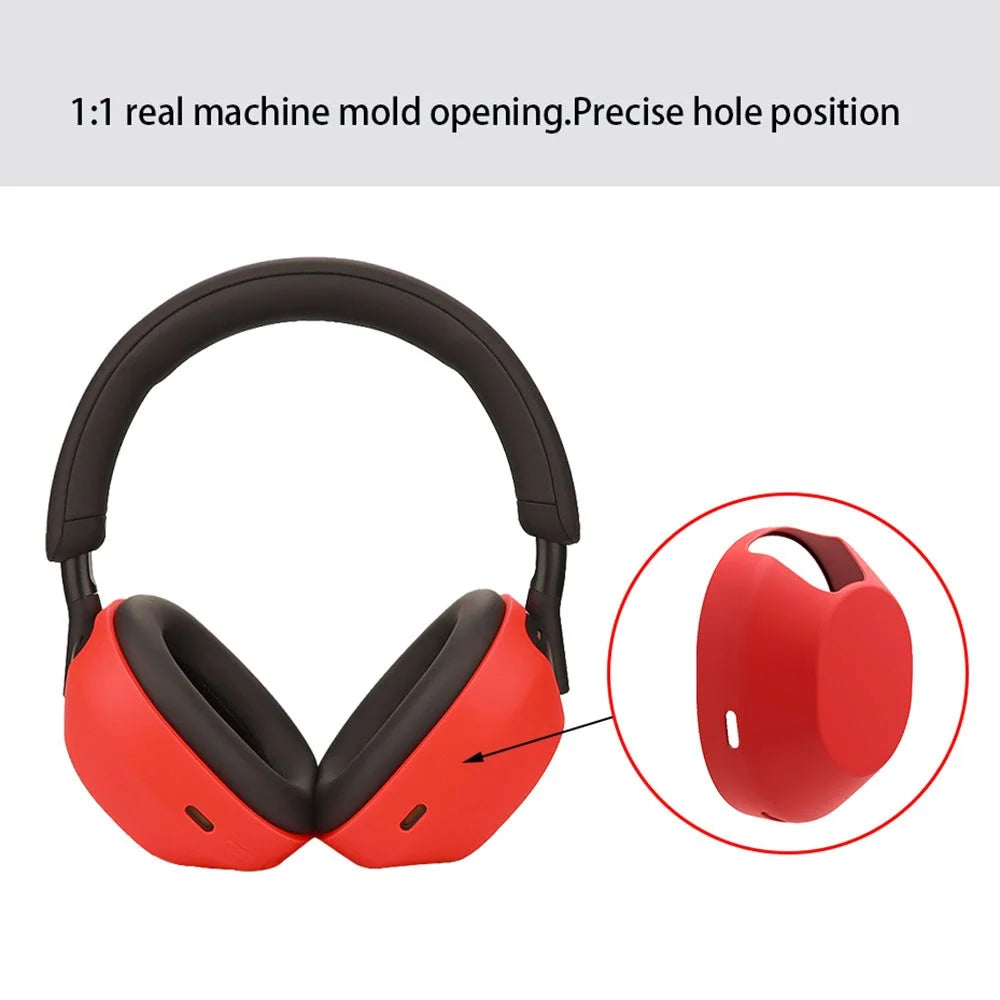 GJT-011 1 Pair For Sony WH-1000XM5 Headphone Earmuff Protective Case Silicone Cover - Red - 3