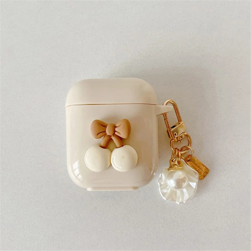For AirPods with Charging Case (2016)  /  (2019)  /  AirPods with Wireless Charging Case (2019) Cherry Decor TPU Cover with Pendant - 2