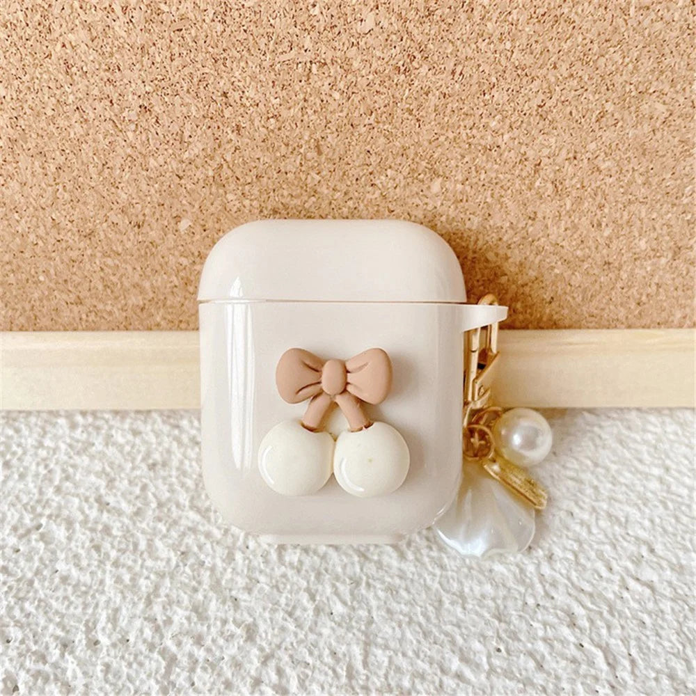 For AirPods with Charging Case (2016)  /  (2019)  /  AirPods with Wireless Charging Case (2019) Cherry Decor TPU Cover with Pendant - 4
