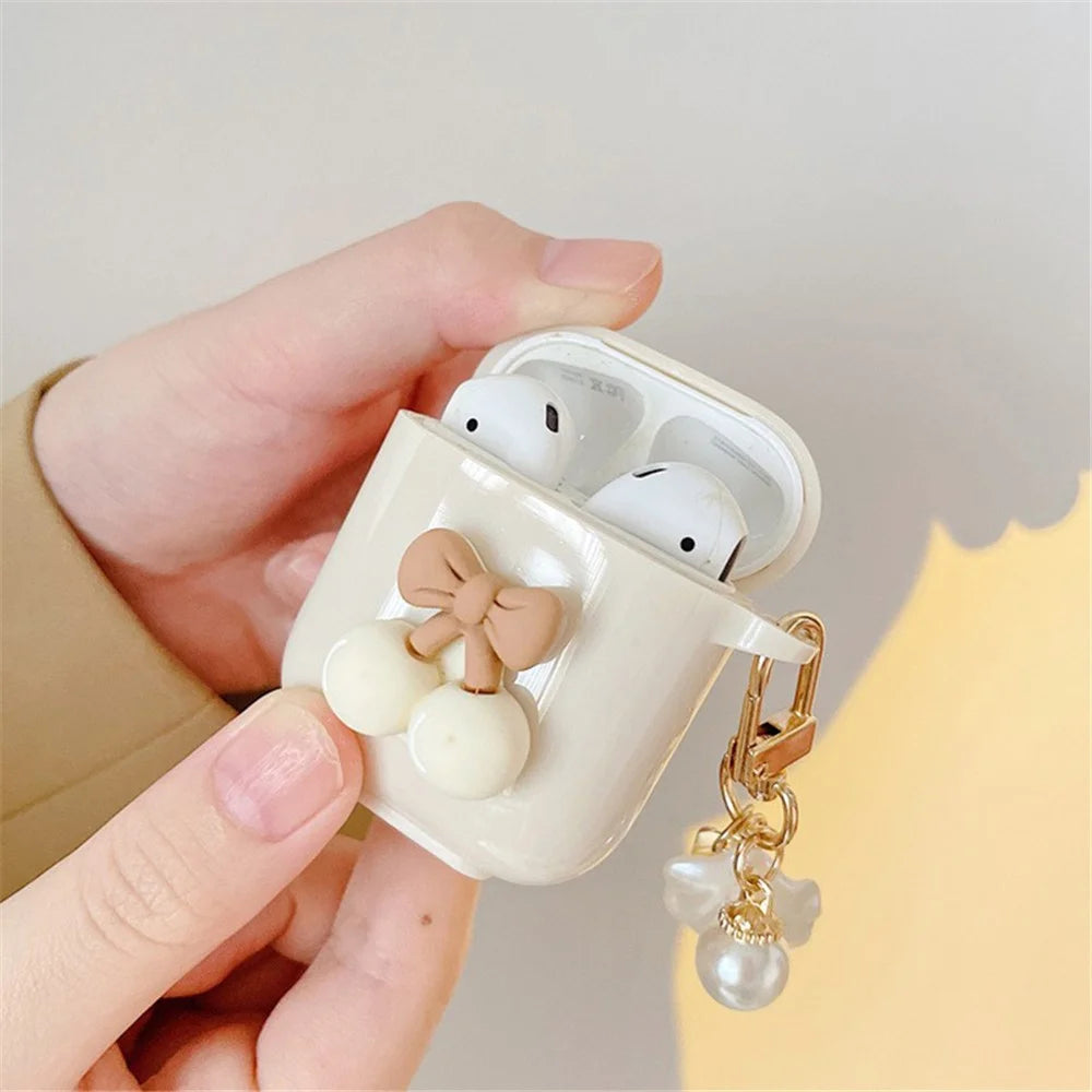 For AirPods with Charging Case (2016)  /  (2019)  /  AirPods with Wireless Charging Case (2019) Cherry Decor TPU Cover with Pendant - 5