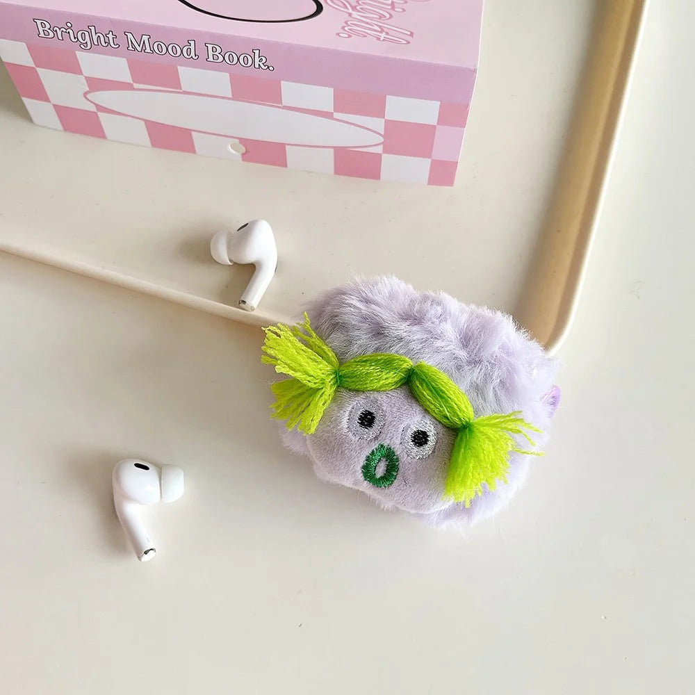 For AirPods Pro / AirPods Pro 2 Parody Expression Plush+TPU Protective Cover with Buckle - Purple - 2