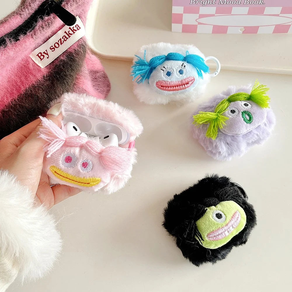 For AirPods Pro / AirPods Pro 2 Parody Expression Plush+TPU Protective Cover with Buckle - Purple - 3