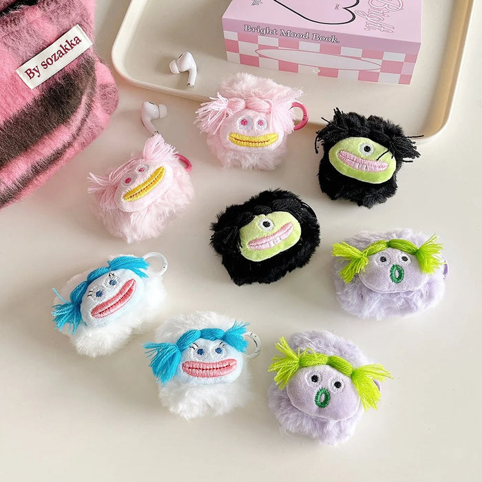 For AirPods with Charging Case (2016)  /  (2019)  /  AirPods with Wireless Charging Case (2019) Plush+TPU Parody Expression Cover with Buckle - White - 3