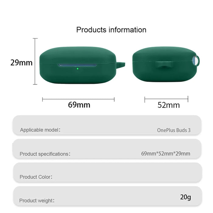 For OnePlus Buds 3 Silicone Case Bluetooth-compatible Headset Sleeve Cover with Buckle - Blackish Green - 6