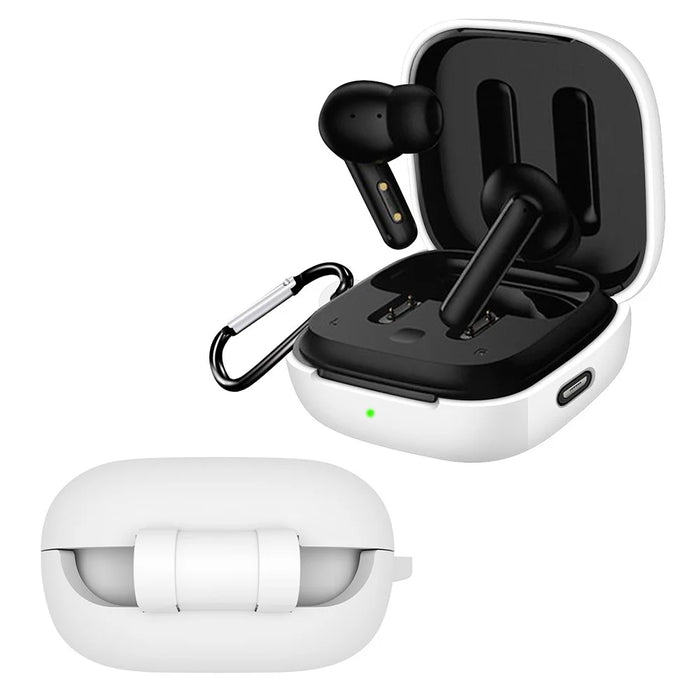 For QCY T13 ANC Earphone Cover Sleeve Silicone Case with Buckle - White - 1