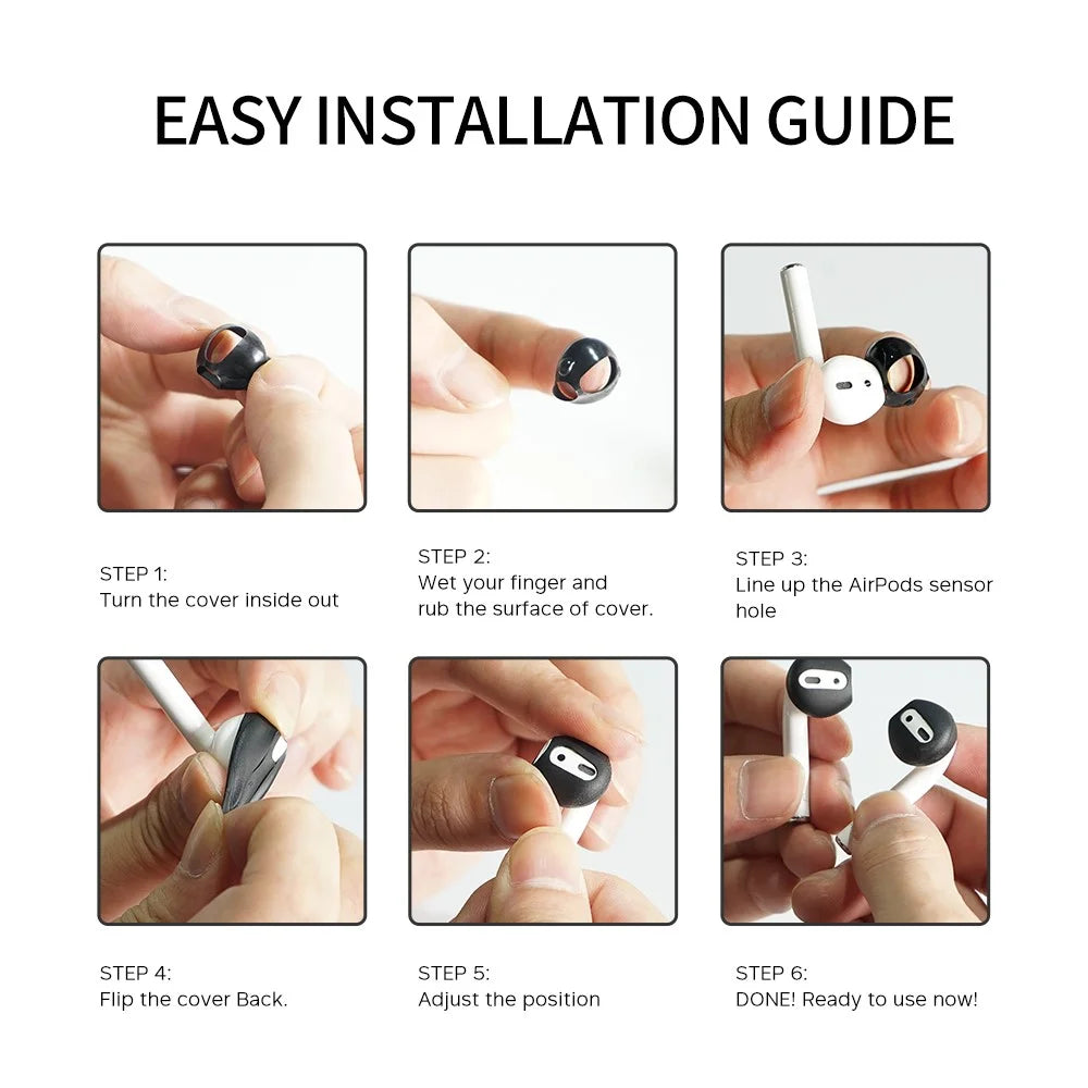 AHASTYLE PT76 For Apple AirPods 1 / 2 1 Pair Size S Earbuds Cover Slim Silicone Earphone Sleeve - Black - 7