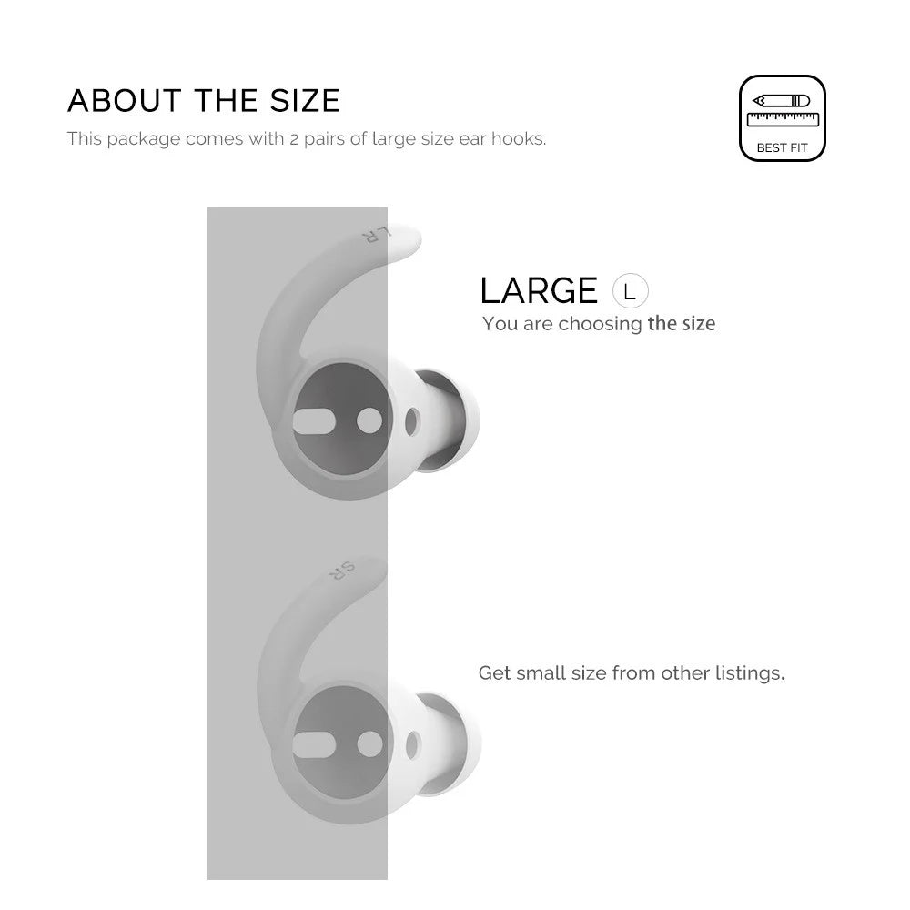 AHASTYLE PT40 1 Pair Size S Silicone Eartips for Apple EarPods / AirPods 1 / 2 Earhook Design Earbuds Cover - White - 6