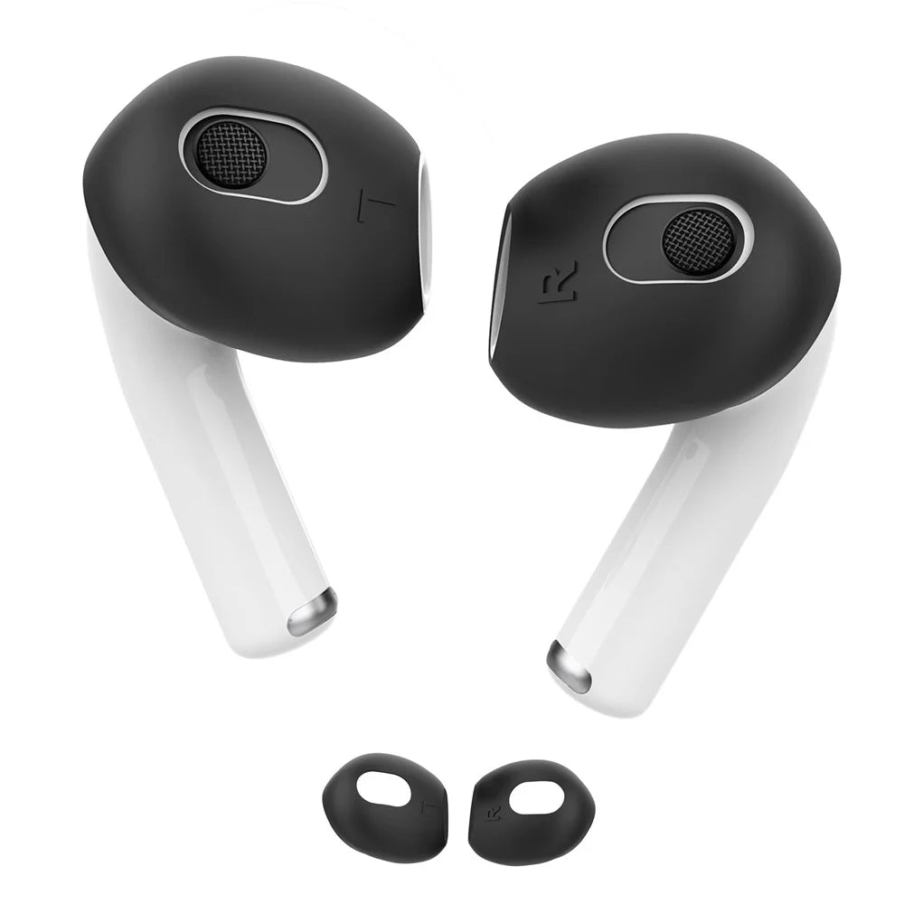 AHASTYLE PT76-3 1 Pairs Slim Ear Cover for Apple AirPods 3 Silicone Ear Tips, L - Black - 1