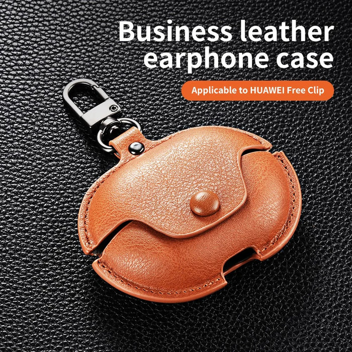 For Huawei FreeClip Earphone Case PU Leather Bluetooth-compatible Headset Charging Bin Sleeve - Dark Brown - 6