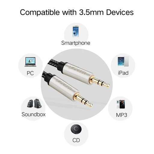 UGREEN AV125 40780 1.5m 3.5mm Male to Male Braided Cable Stereo Sound AUX Audio Cable - 2