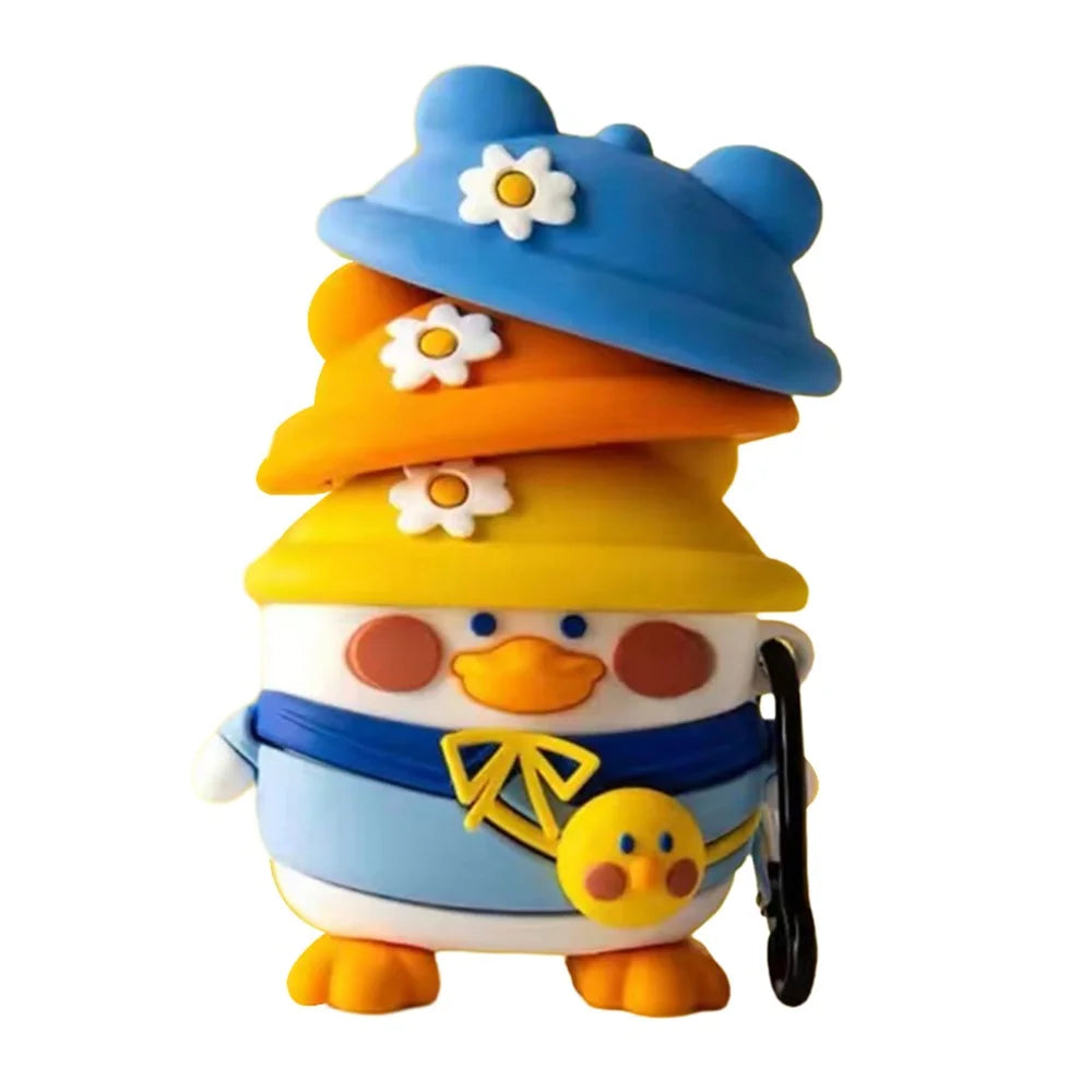 No.3 Cartoon Silicone Cover for Pro 6 Bluetooth-compatible Earphone Dust-proof Protective Sleeve - Duck with 3 Cap - 1