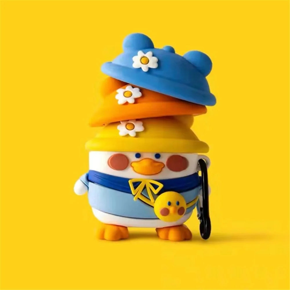 No.3 Cartoon Silicone Cover for Pro 6 Bluetooth-compatible Earphone Dust-proof Protective Sleeve - Duck with 3 Cap - 2