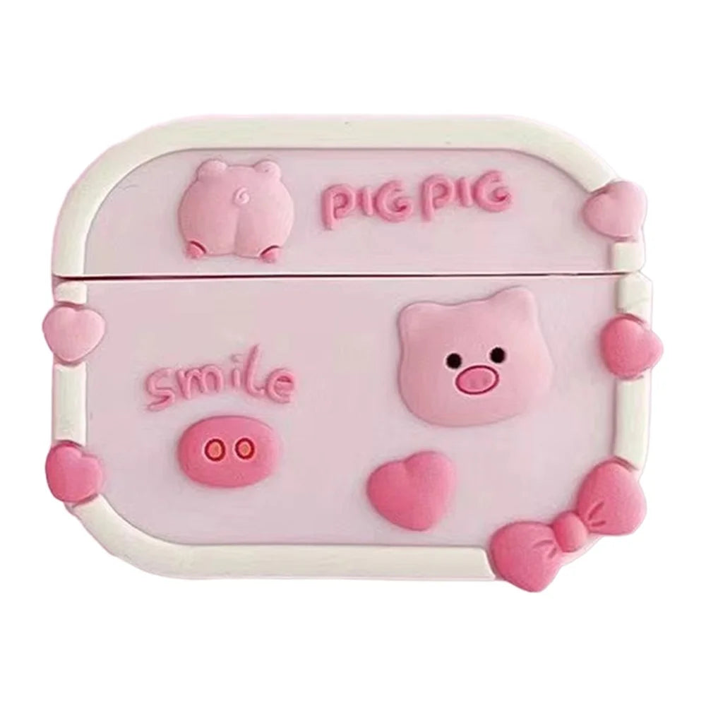 No.3 Anti-scratch Cover for Pro 4 Lovely Cartoon Bluetooth-compatible Earphone Silicone Sleeve - Three-dimensional Pink Pig - 1