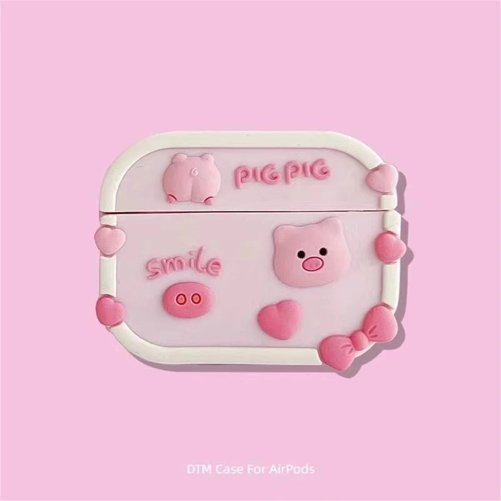 No.3 Anti-scratch Cover for Pro 4 Lovely Cartoon Bluetooth-compatible Earphone Silicone Sleeve - Three-dimensional Pink Pig - 2