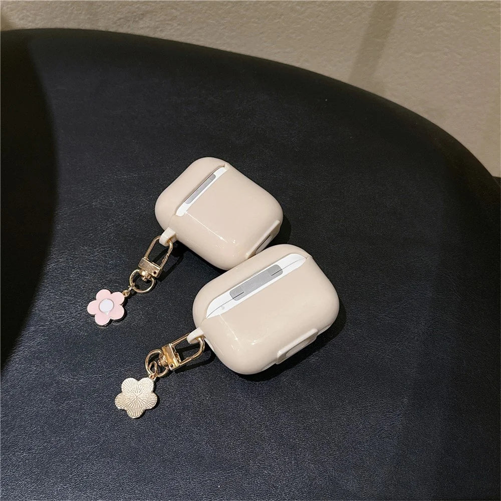 For Apple AirPods Pro Case Pearl Flower TPU Cover Earphone Organizer Carrying Case with Pendant - Purple Green Flower - 4