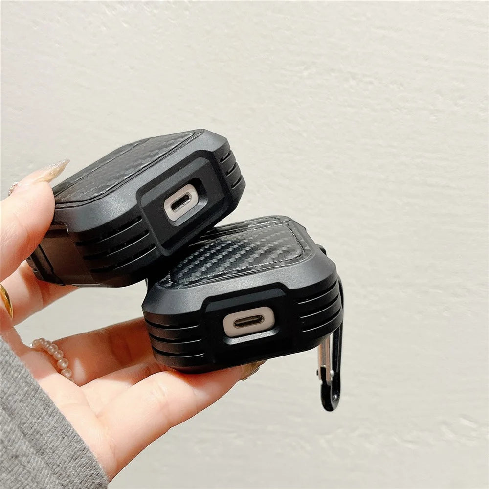 For AirPods 3 Earphone Protector Earphone Sleeve with Anti-lost Buckle Anti-fall Carbon Fiber Design - 4