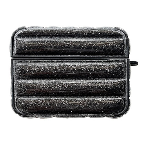 For AirPods Pro 2 / Pro Portable Cover Glitter Down Jacket Design Leather+TPU Earphone Case - Black - 1