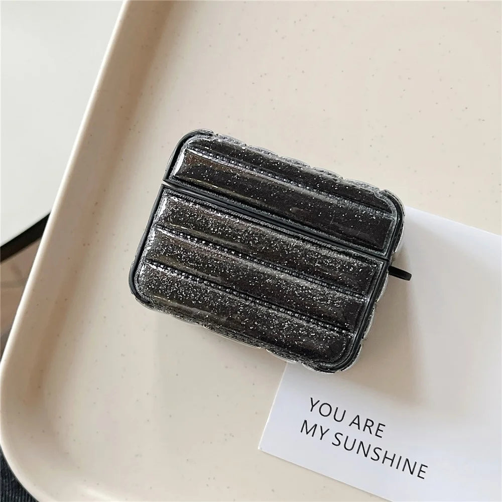 For AirPods Pro 2 / Pro Portable Cover Glitter Down Jacket Design Leather+TPU Earphone Case - Black - 2