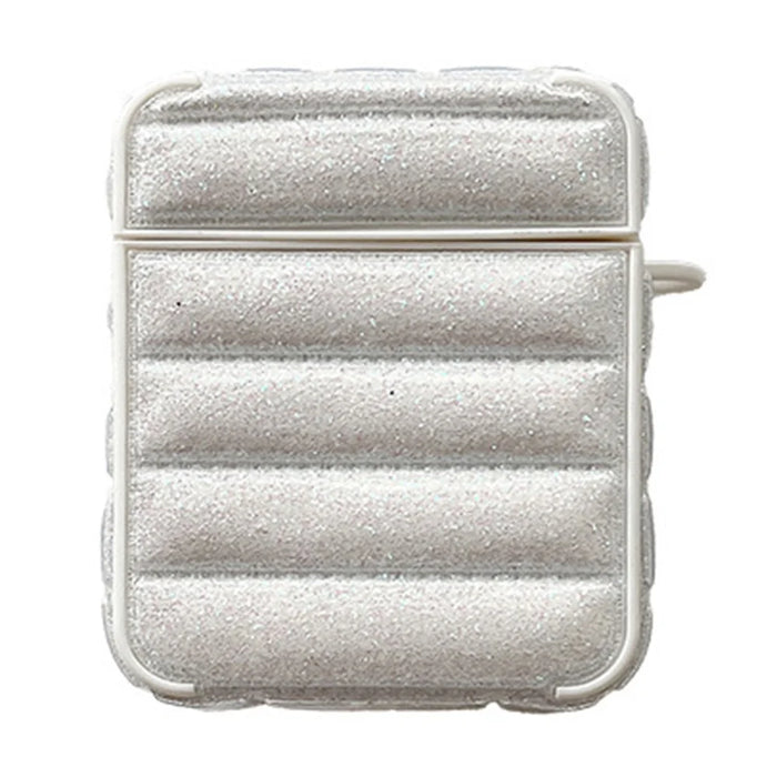 For AirPods with Charging Case (2016) / (2019) / AirPods with Wireless Charging Case (2019) Glitter Cover Down Jacket Design Carrying Case - White - 1
