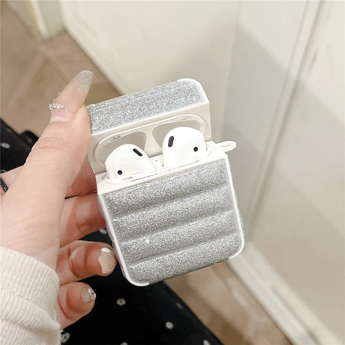For AirPods with Charging Case (2016) / (2019) / AirPods with Wireless Charging Case (2019) Glitter Cover Down Jacket Design Carrying Case - White - 3