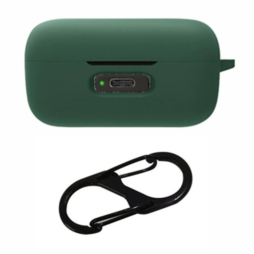 For MOMENTUM True Wireless 4 Earphone Case Silicone Protective Cover with Carabiner - Blackish Green - 1