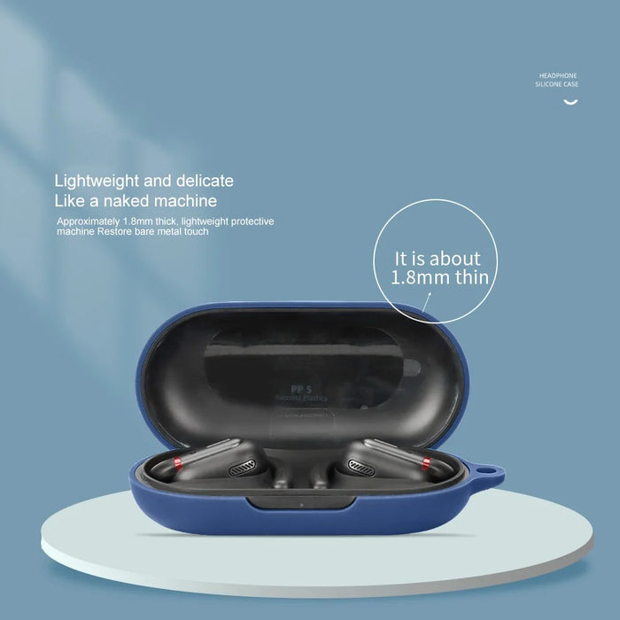 For SoundCore V30i Earphone Case Soft Silicone Shockproof Cover with Anti-Lost Buckle - Dark Blue - 3