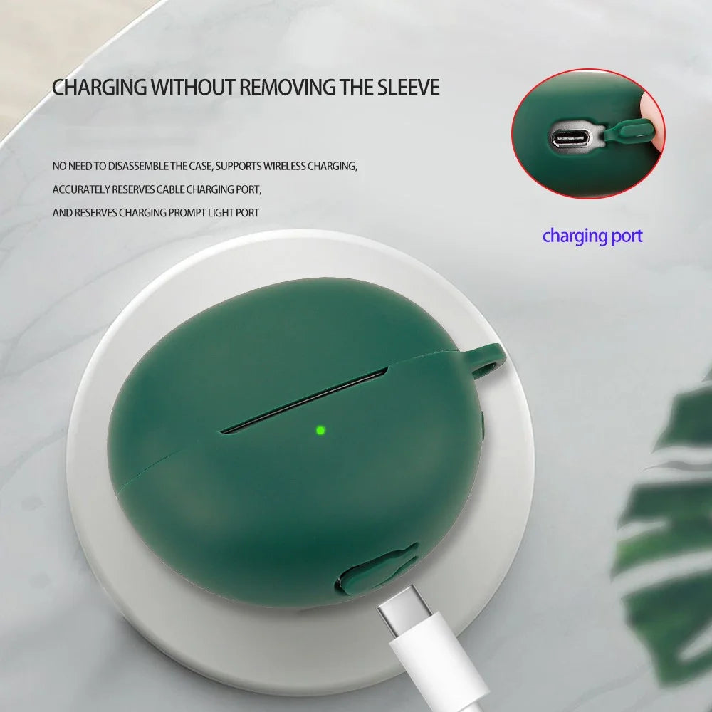 For Huawei FreeClip Earphone Protective Silicone Case Dust Cover with Hanging Buckle - Blackish Green - 2