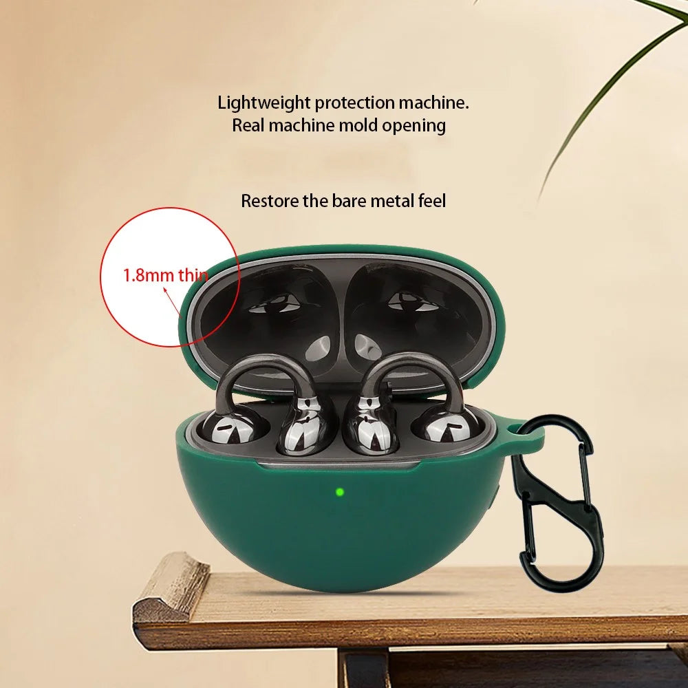 For Huawei FreeClip Earphone Protective Silicone Case Dust Cover with Hanging Buckle - Blackish Green - 3