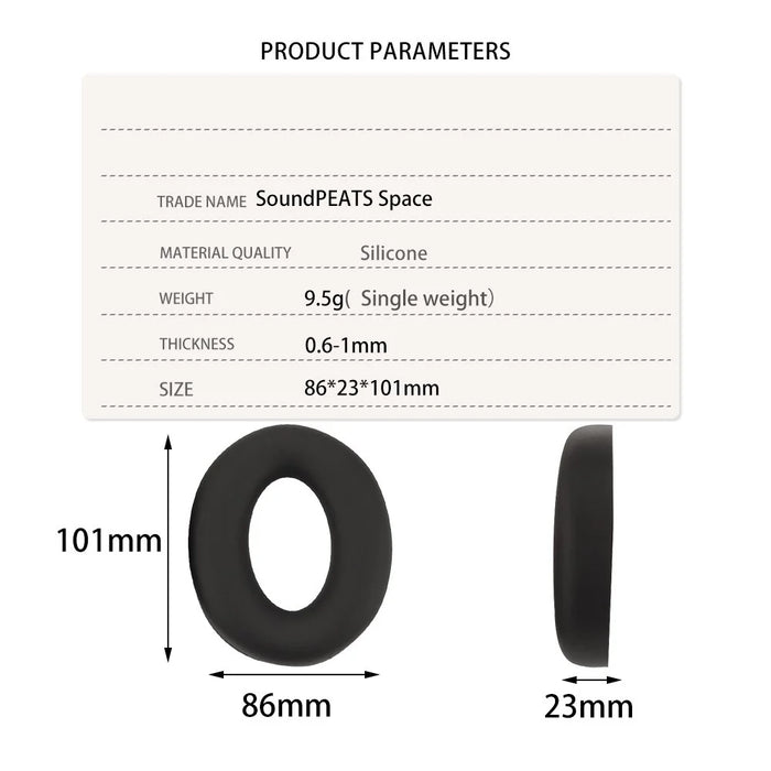 1 Pair For SoundPEATS Space Headset Cushion Protective Cover Earpad Silicone Case - Black - 5