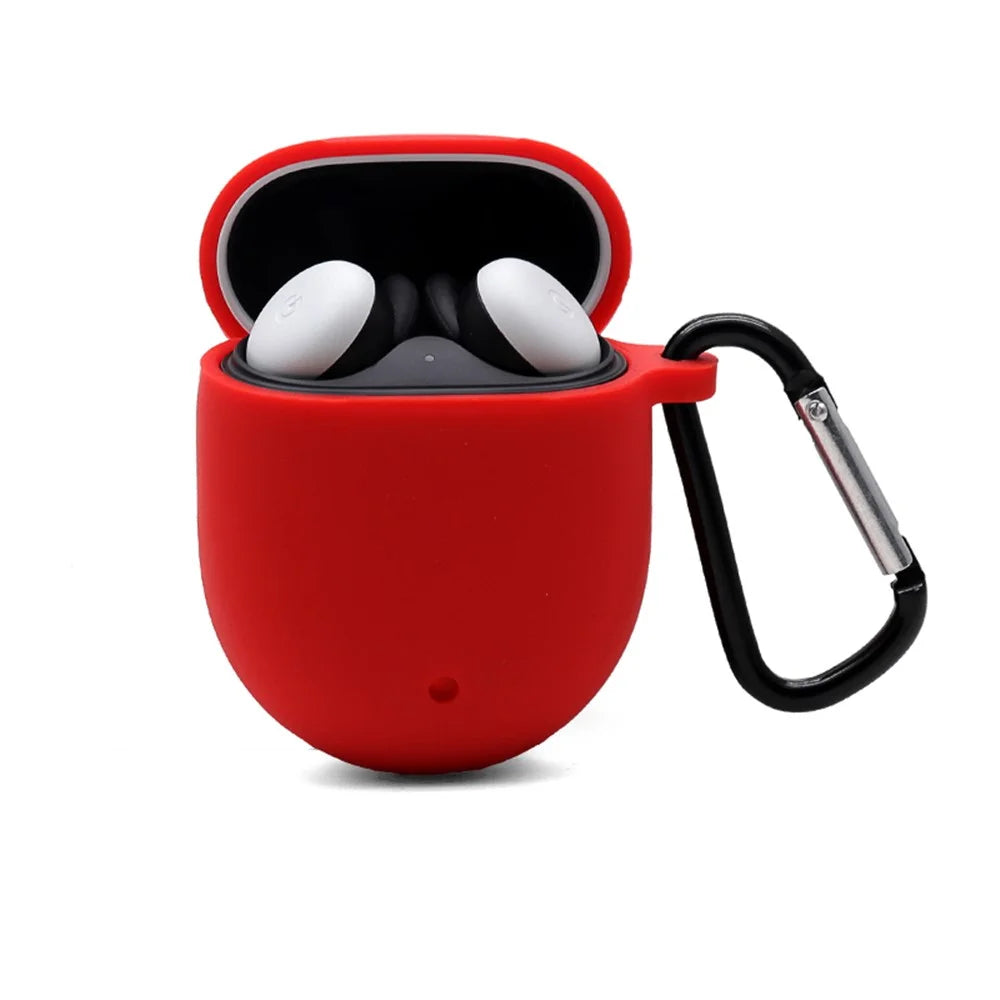 For Google Pixel Buds 2 Soft Silicone Case Earphone Shell with Anti-lost Buckle Pure Color Design - Red - 1