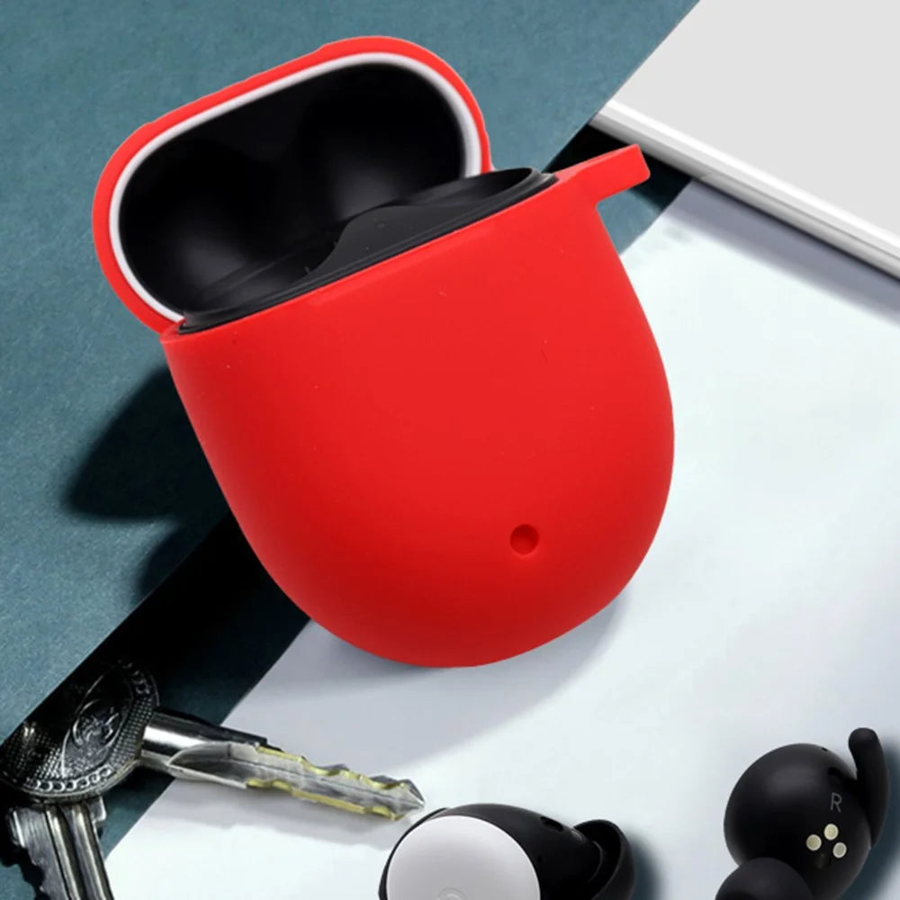 For Google Pixel Buds 2 Soft Silicone Case Earphone Shell with Anti-lost Buckle Pure Color Design - Red - 5