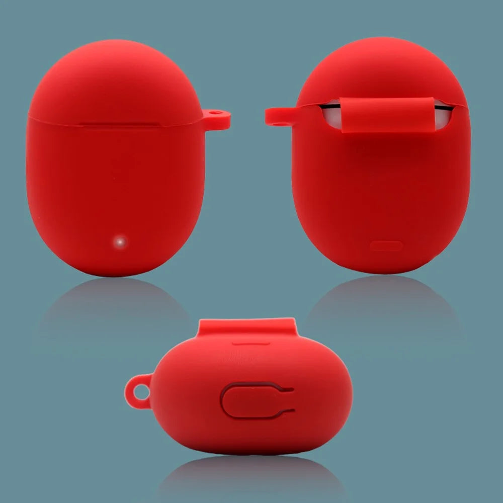 For Google Pixel Buds 2 Soft Silicone Case Earphone Shell with Anti-lost Buckle Pure Color Design - Red - 7