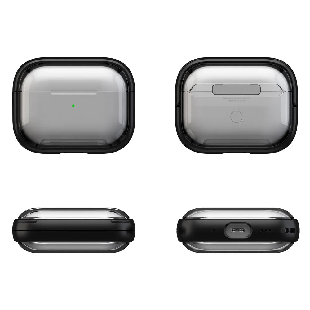 For Apple AirPods Pro 2 Case PC+TPU Bluetooth-compatible Earbud Cover Phone Stand with Carabiner - Transparent Black - 2