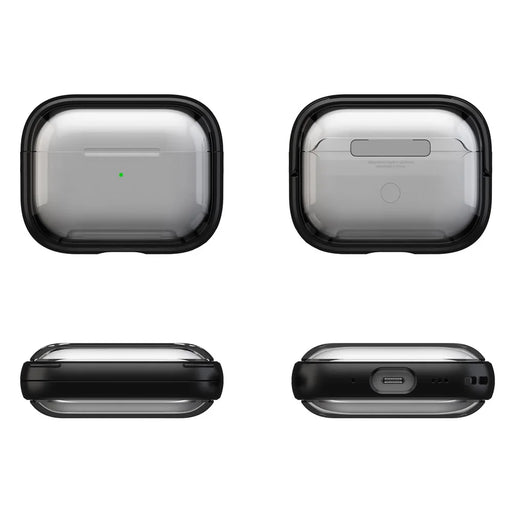 For Apple AirPods Pro 2 Case PC+TPU Bluetooth-compatible Earbud Cover Phone Stand with Carabiner - Transparent Black - 2