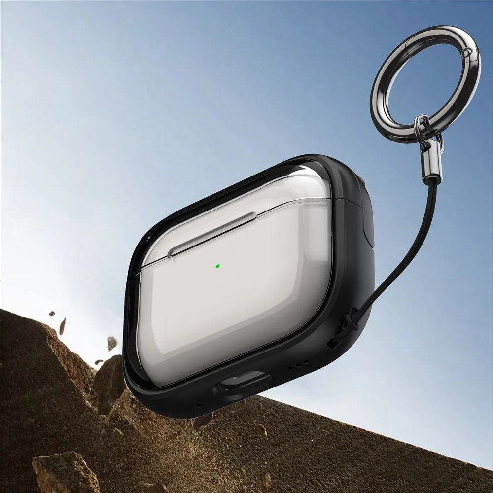 For Apple AirPods Pro Case TPU+PC Drop-resistant Earphone Cover with Stand Function - Black - 7
