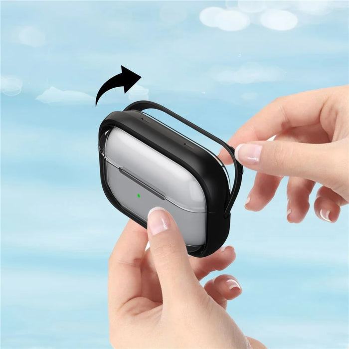 For Apple AirPods 3 Case PC+TPU Bluetooth-compatible Earphone Case Phone Protective Cover with Carabiner - Transparent Black - 3