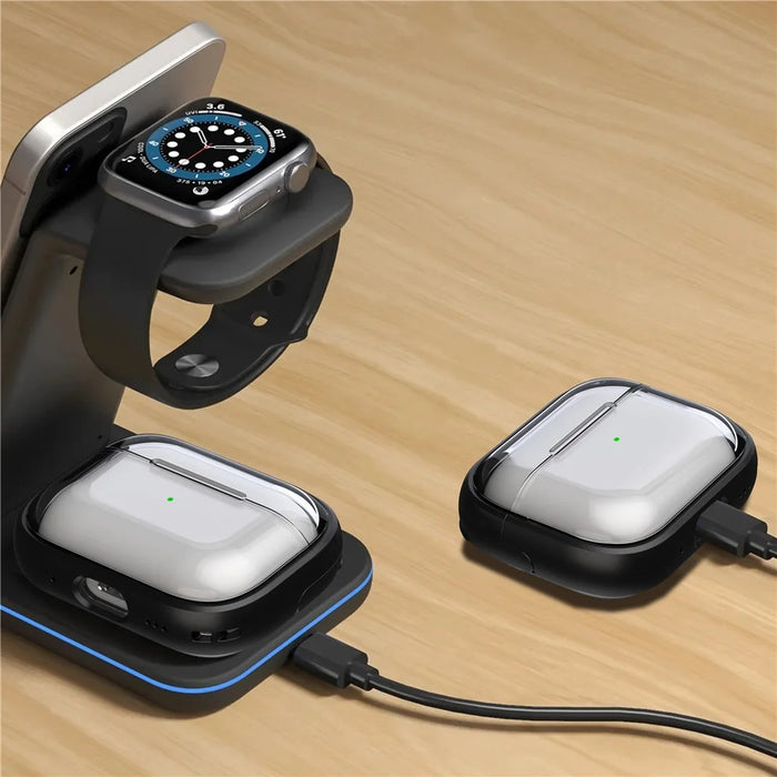 For Apple AirPods 3 Case PC+TPU Bluetooth-compatible Earphone Case Phone Protective Cover with Carabiner - Transparent Black - 5