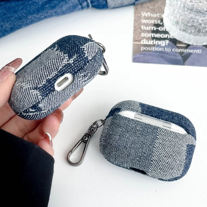 For Apple AirPods 3 Case Bluetooth-compatible Earphone Cover with Metal Hook Splicing Denim Design - Style A - 5