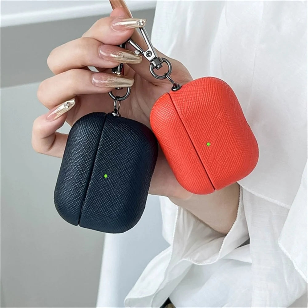 For Apple AirPods 3 Cross Texture Bluetooth-compatible Earphone Cover PU Leather Protective Case - Green - 4