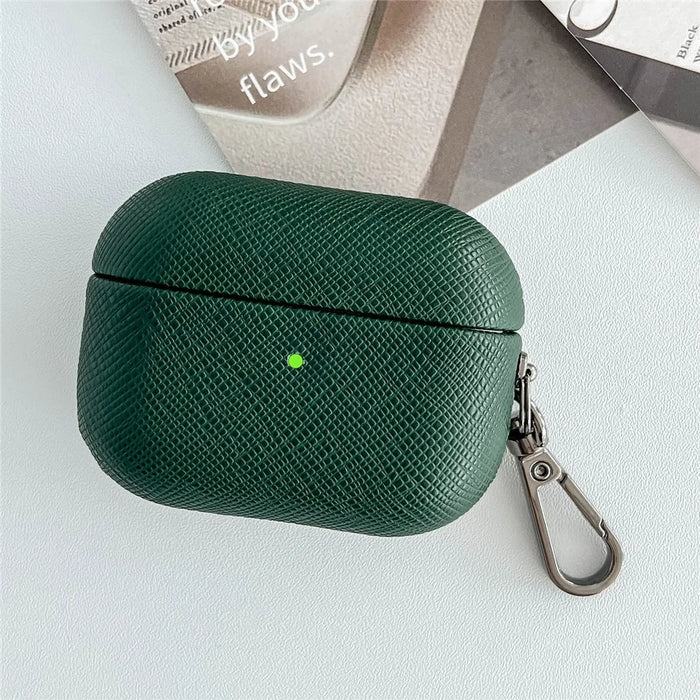 For Apple AirPods Pro Bluetooth-compatible Earphone Cover Cross Texture PU Leather Protective Case - Green - 1