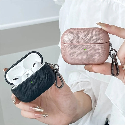 For Apple AirPods Pro Bluetooth-compatible Earphone Cover Cross Texture PU Leather Protective Case - Green - 2