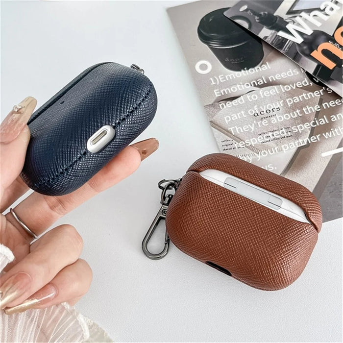 For Apple AirPods Pro Bluetooth-compatible Earphone Cover Cross Texture PU Leather Protective Case - Green - 3