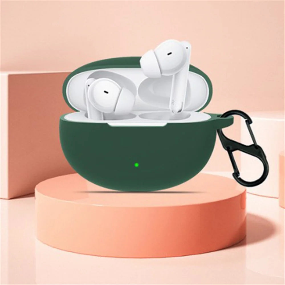 For Oppo Enco Air3 Pro Shockproof Case Silicone Anti-Lost Earphone Cover with Buckle - Blackish Green - 2