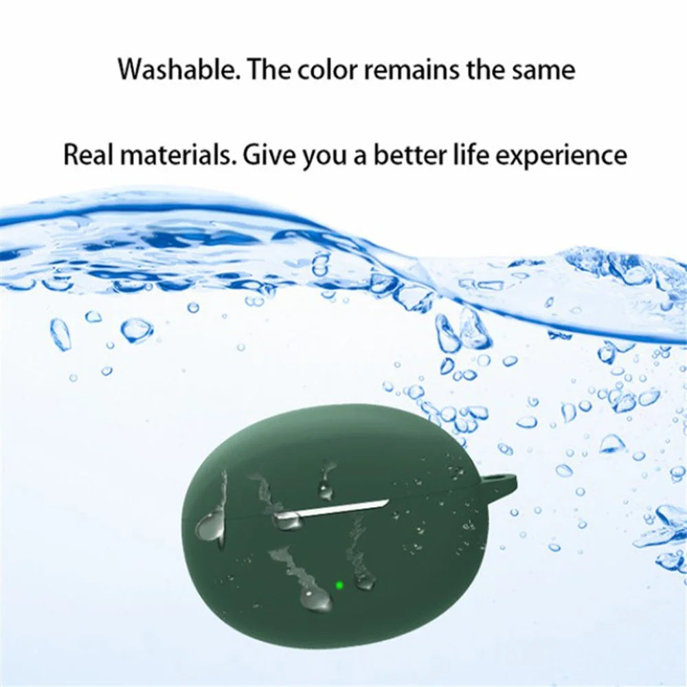 For Oppo Enco Air3 Pro Shockproof Case Silicone Anti-Lost Earphone Cover with Buckle - Blackish Green - 3
