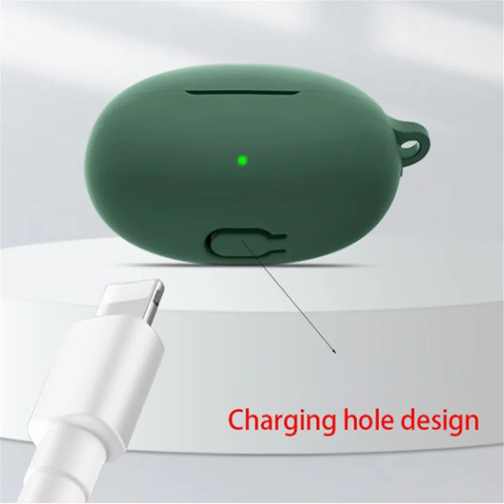 For Oppo Enco Air3 Pro Shockproof Case Silicone Anti-Lost Earphone Cover with Buckle - Blackish Green - 4
