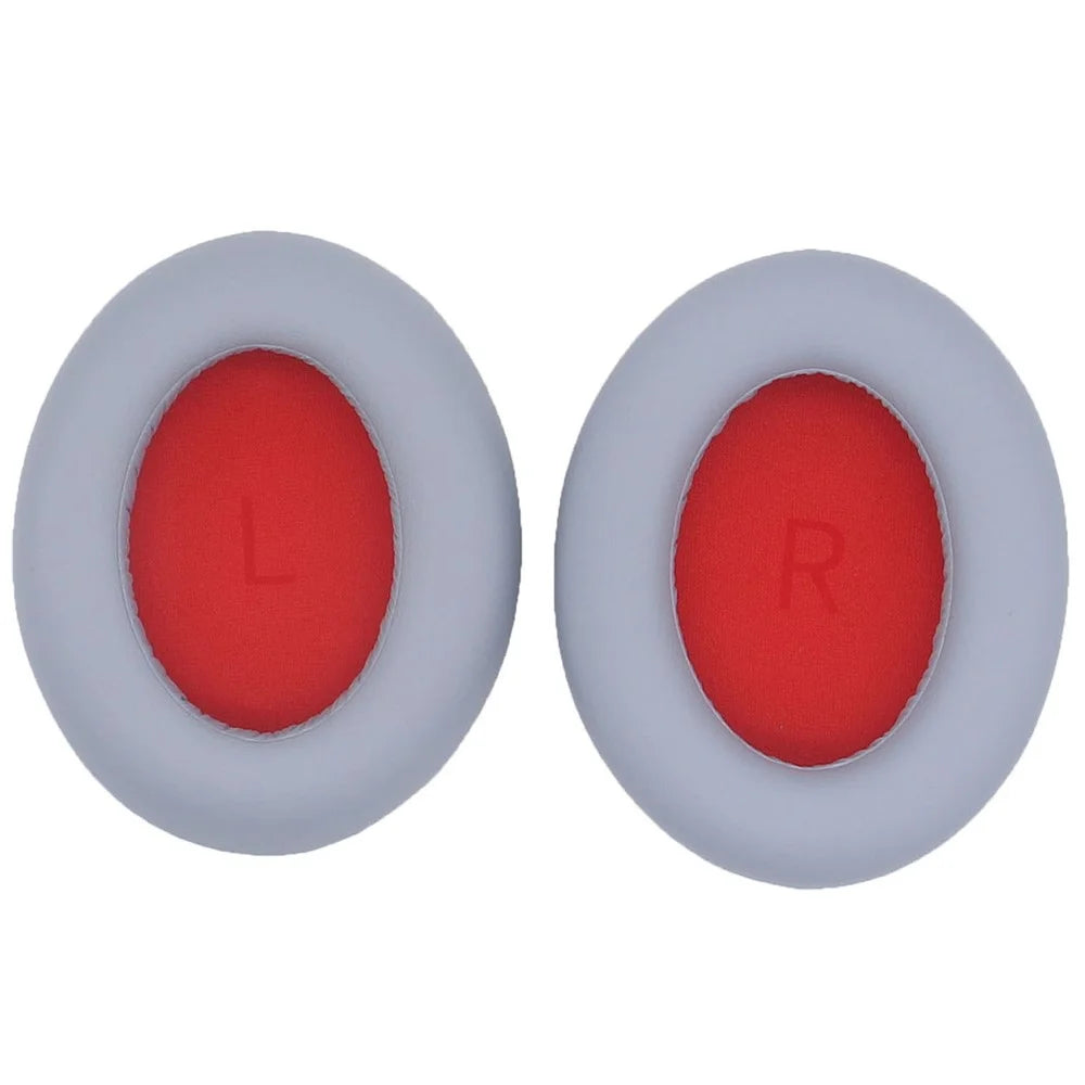 JZF-425 1 Pair Earpads for 1MORE SonoFlow Headphones Protein Leather Soft Earmuffs - Silver+Red - 1