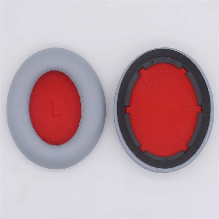 JZF-425 1 Pair Earpads for 1MORE SonoFlow Headphones Protein Leather Soft Earmuffs - Silver+Red - 2