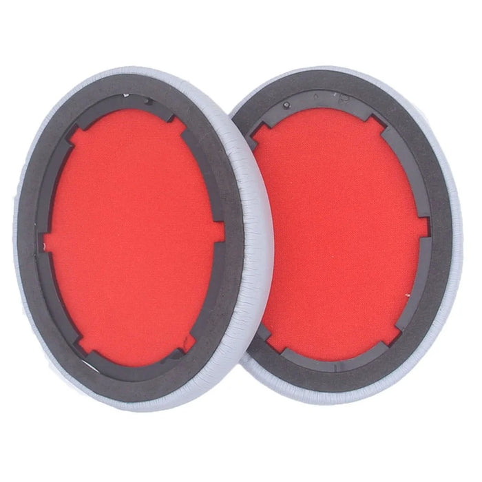 JZF-425 1 Pair Earpads for 1MORE SonoFlow Headphones Protein Leather Soft Earmuffs - Silver+Red - 4