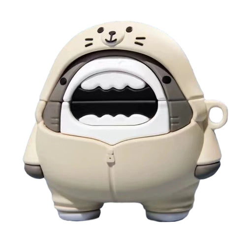 No.2 For Huawei FreeBuds Clip Cute Cartoon Shape Soft Silicone Sleeve Earphone Cover - Hoodie Shark  /  White - 1